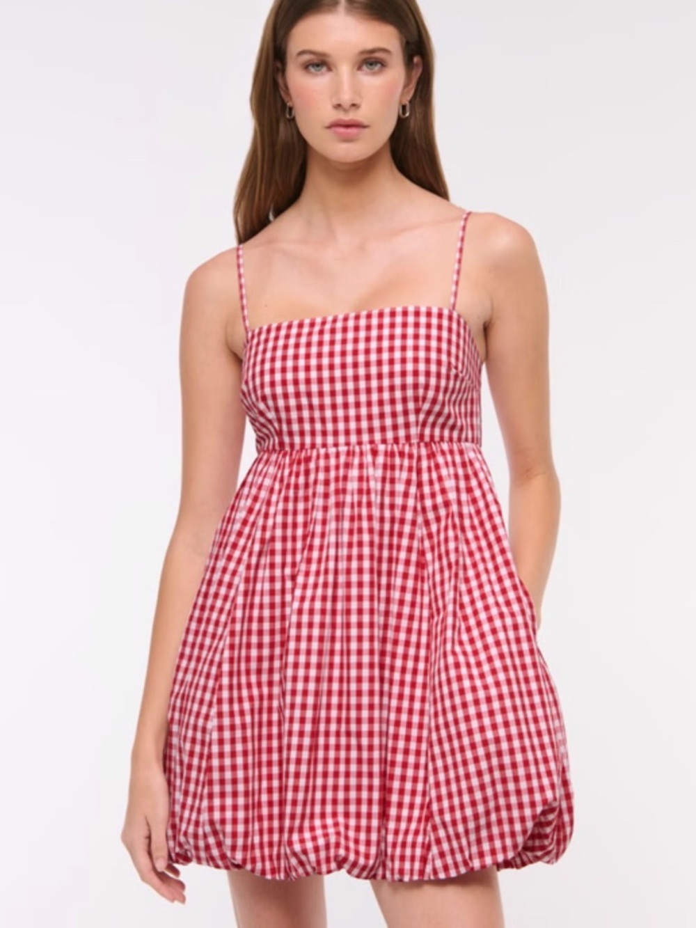 Red Gingham Bubble Mini Dress